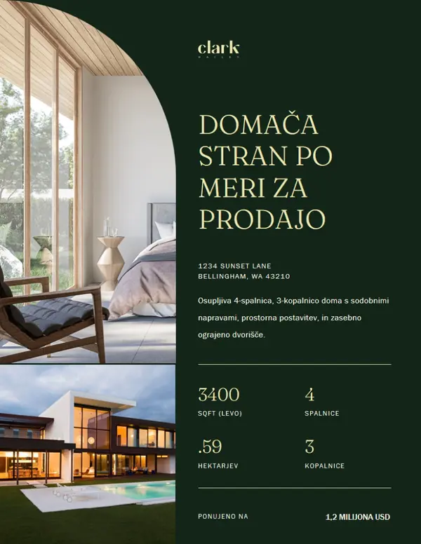 Elegantni sodoben letalec za nepremičnine green modern,elegant,sophisticated,rounded,classic,photographic