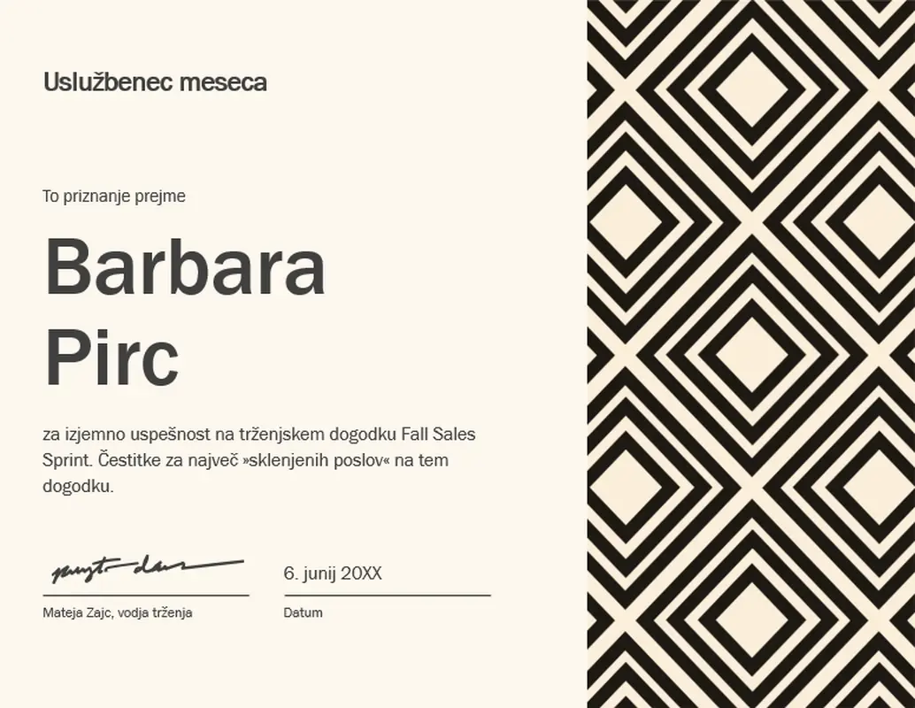 Priznanje za diamantnega uslužbenca meseca  modern-geometric