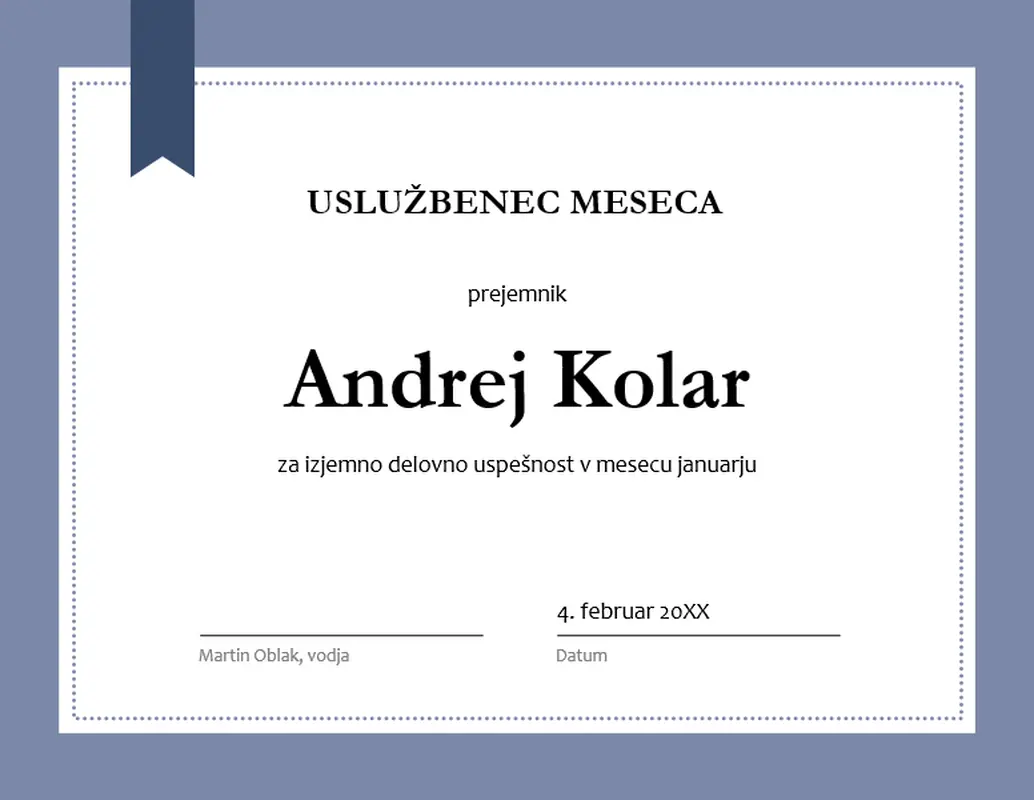 Priznanje za sodelavca meseca modern-simple