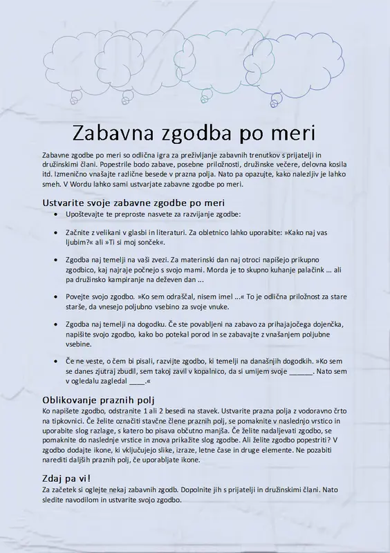 Izpolnljiva zabavna zgodba modern simple
