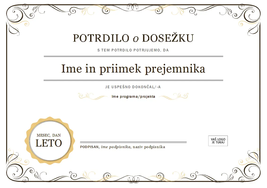 Potrdilo o dosežku