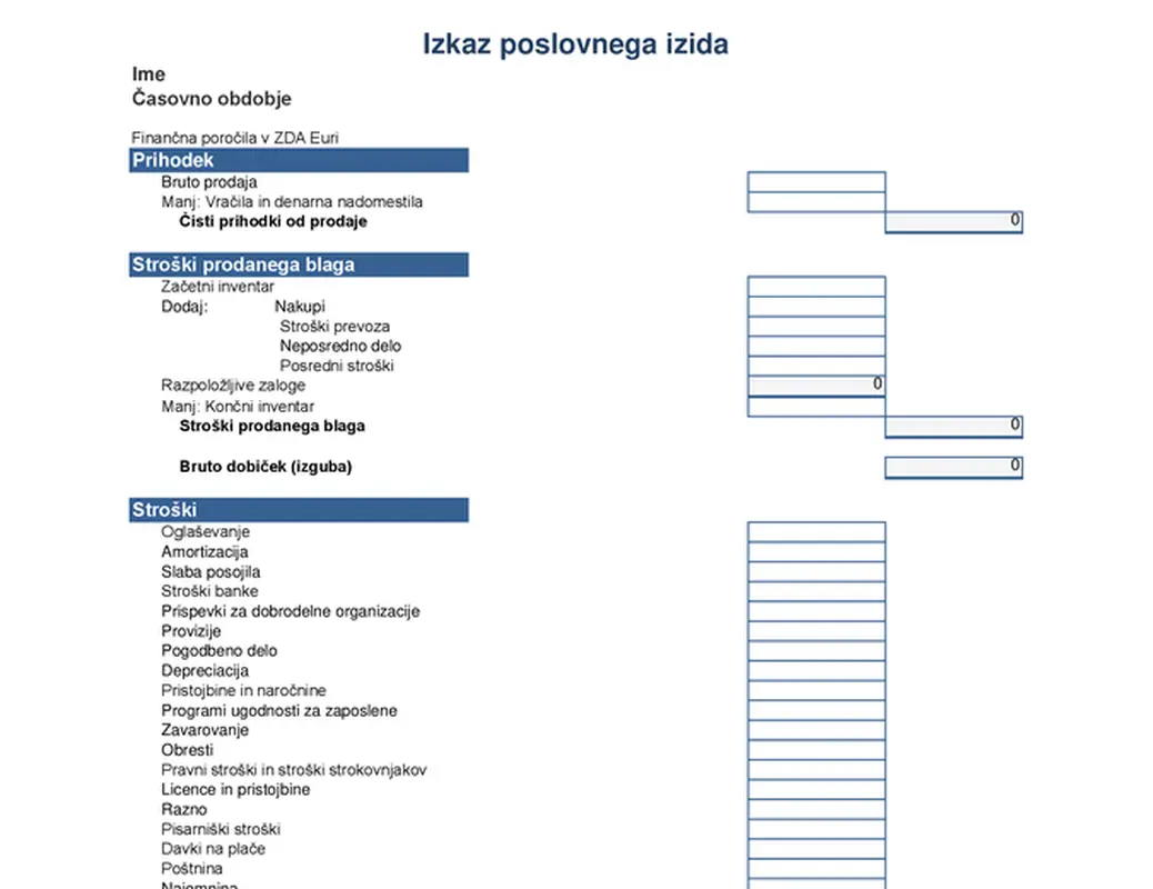 Izkaz uspeha za 1 leto