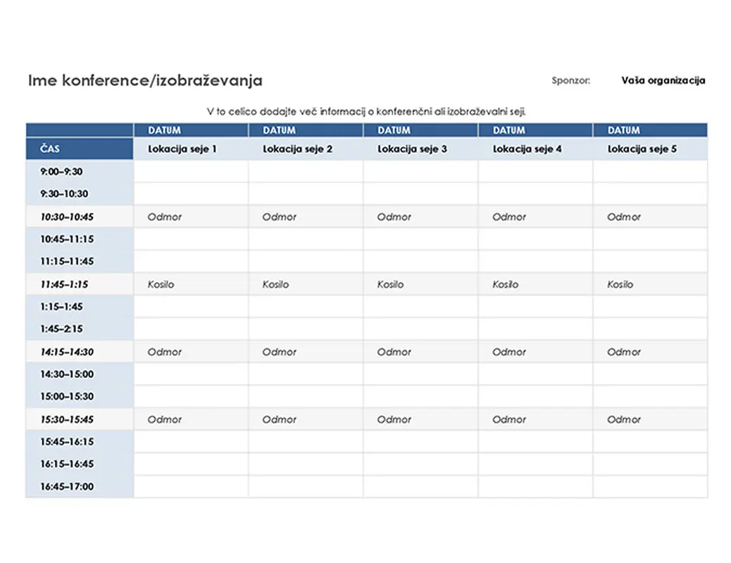 Petdnevni urnik dogodkov modern-simple