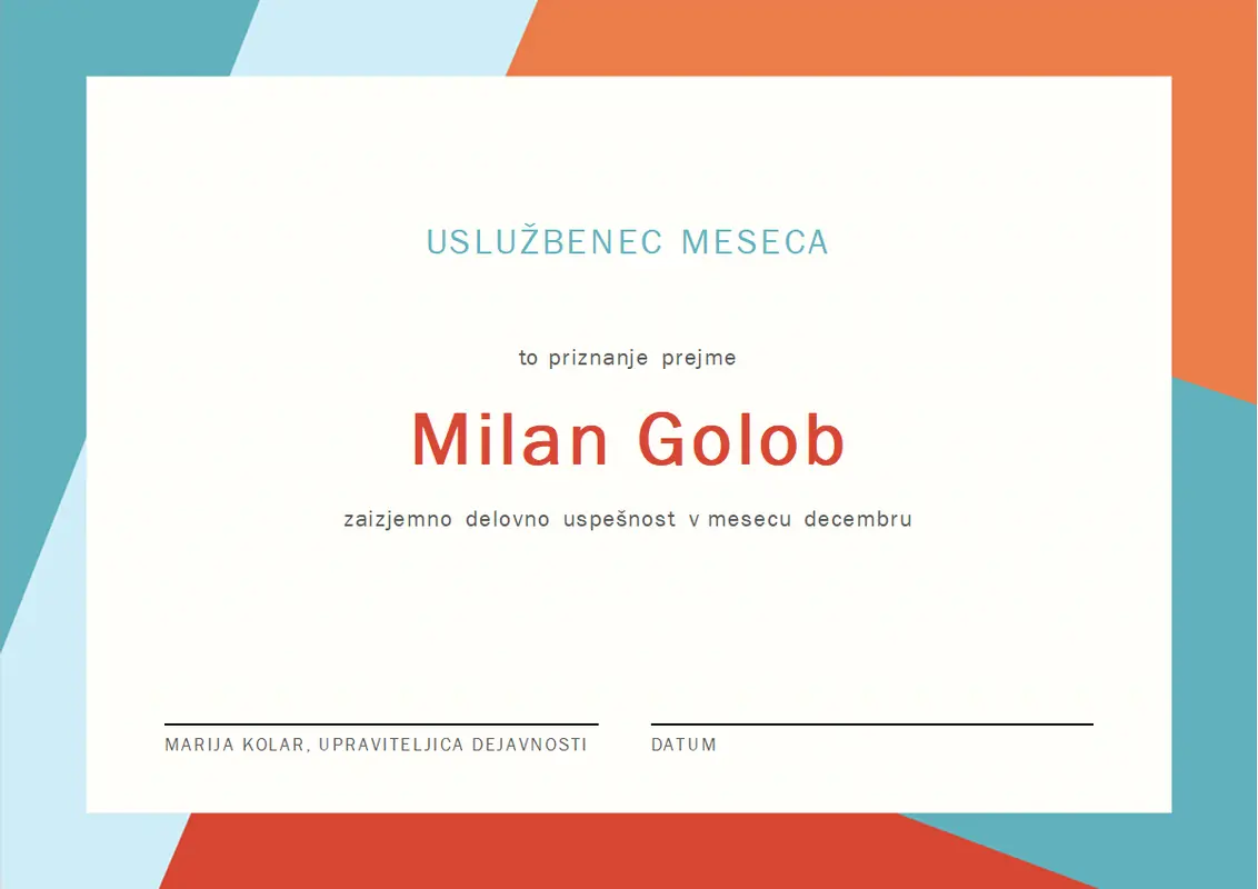 Priznanje za sodelavca meseca modern-color-block