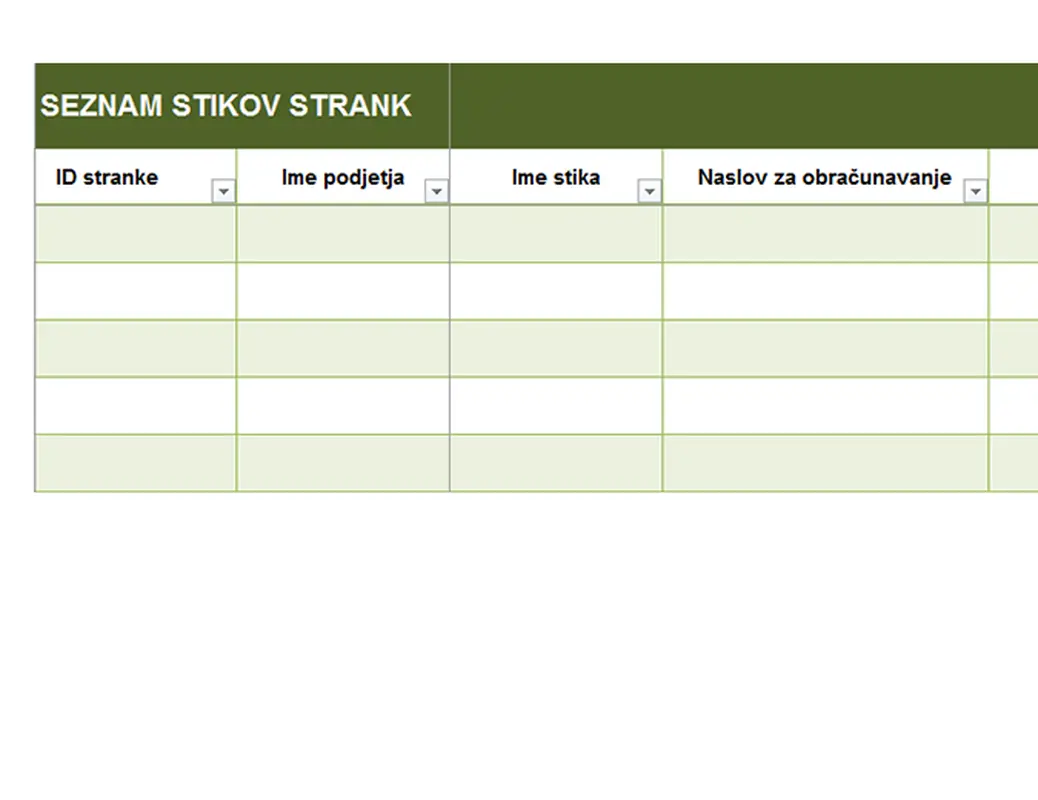 Osnovni seznam stikov strank modern simple