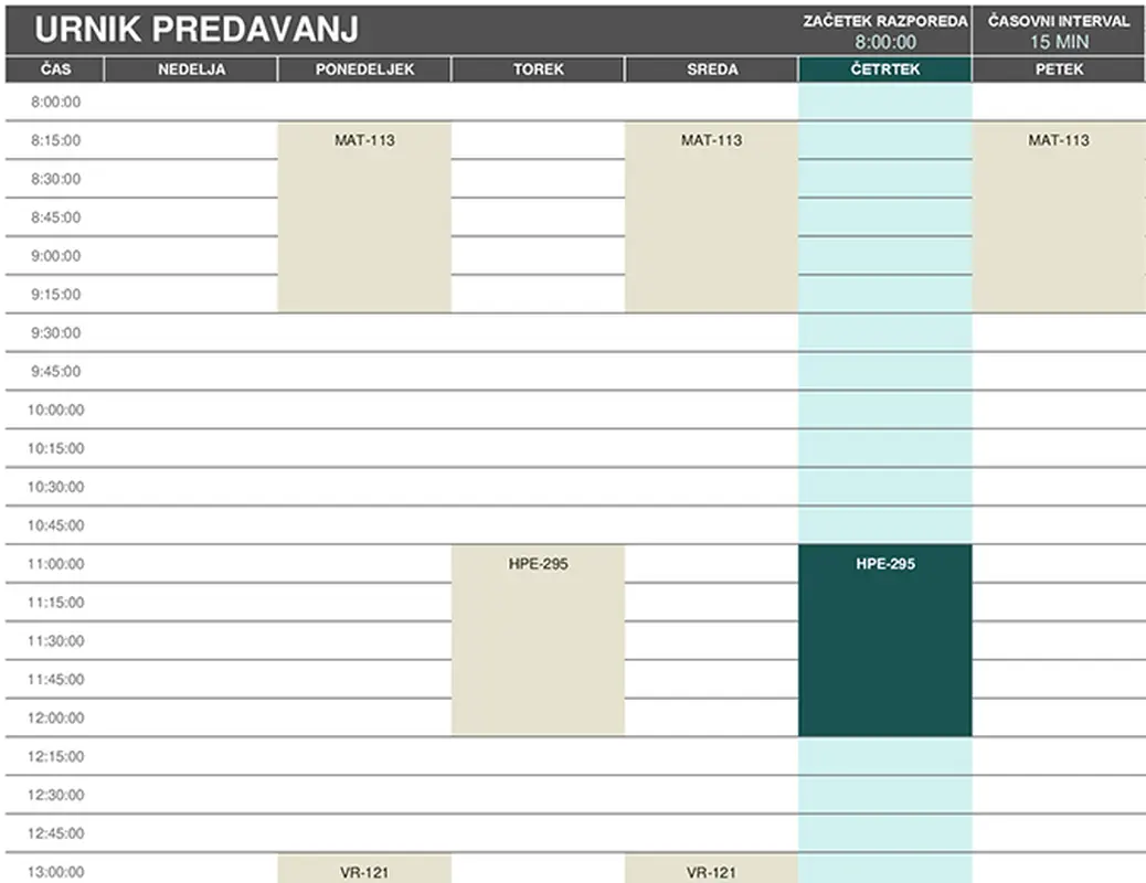 Študentski urnik modern-simple