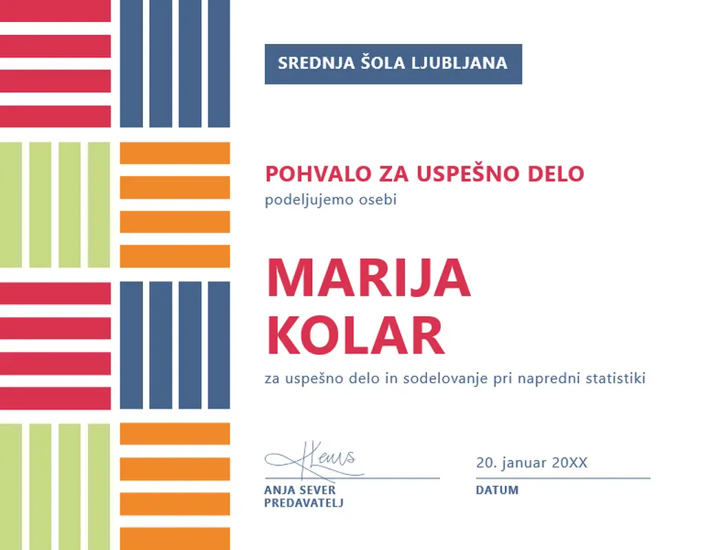 Barvna pohvala za uspešno delo učenca modern-color-block