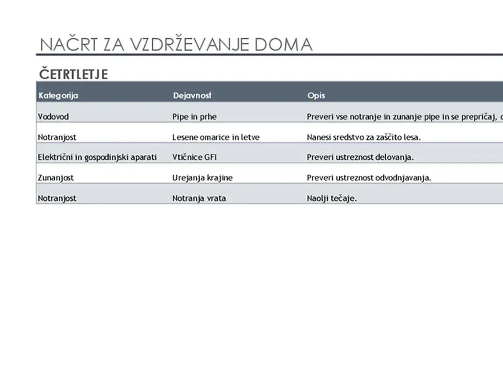 Načrt za vzdrževanje doma in seznam opravil modern simple