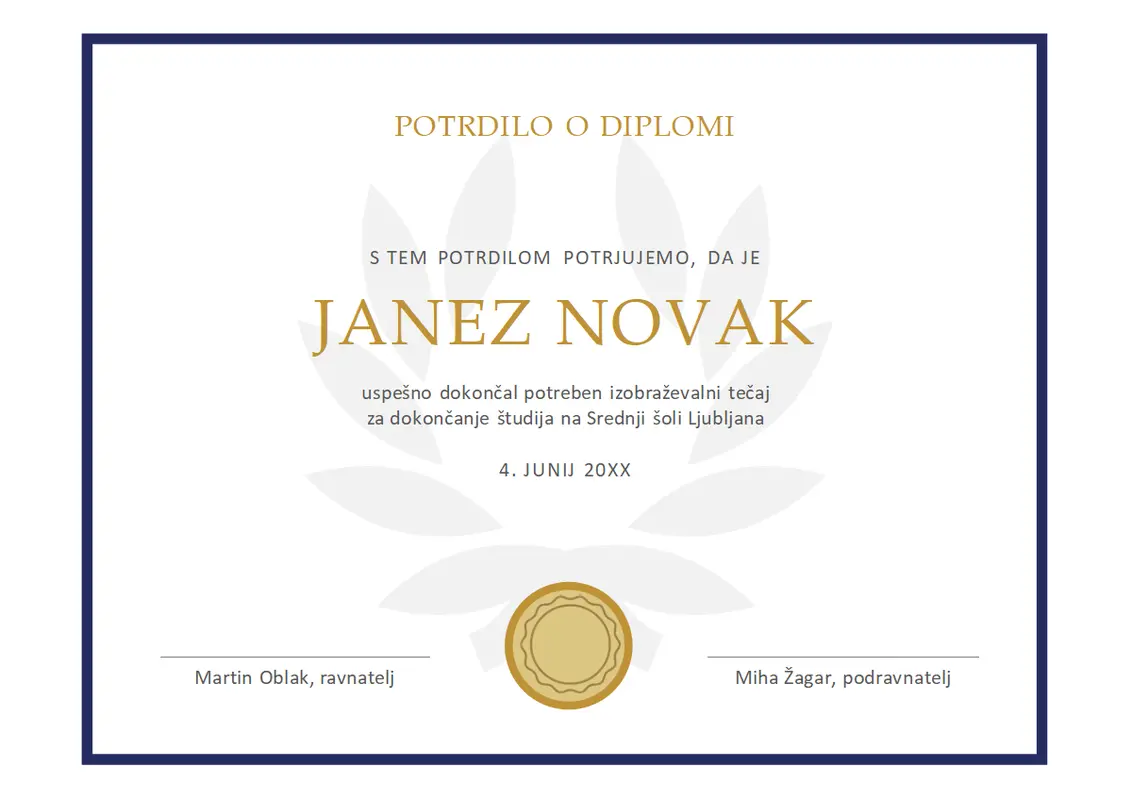 Potrdilo o diplomi modern simple