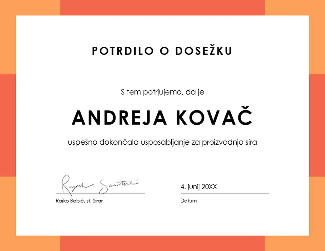 Potrdilo o dosežku (barvno)