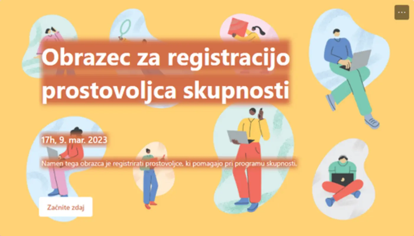 Obrazec za registracijo prostovoljca skupnosti yellow