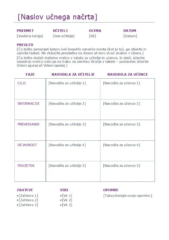 Načrtovalnik dnevnega učnega načrta (barvno) purple modern simple