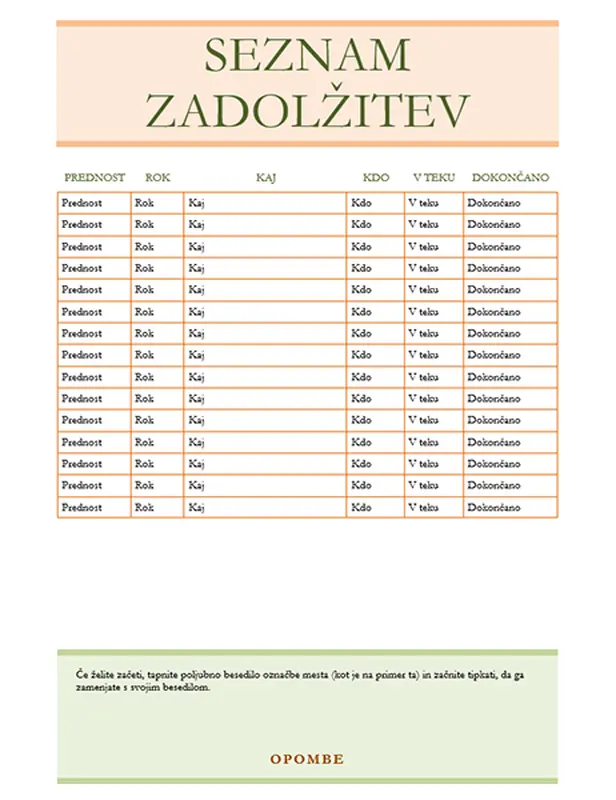 Seznam zadolžitev
