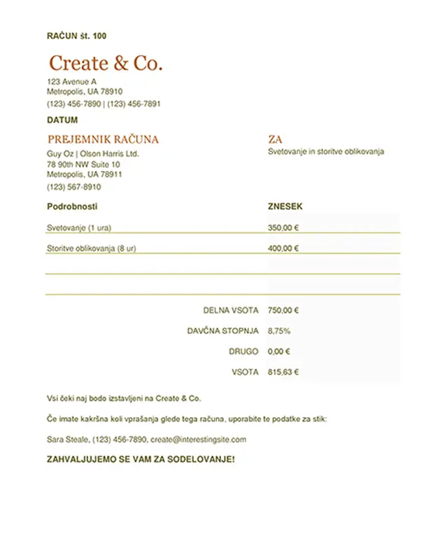 Račun (delovni list) modern simple
