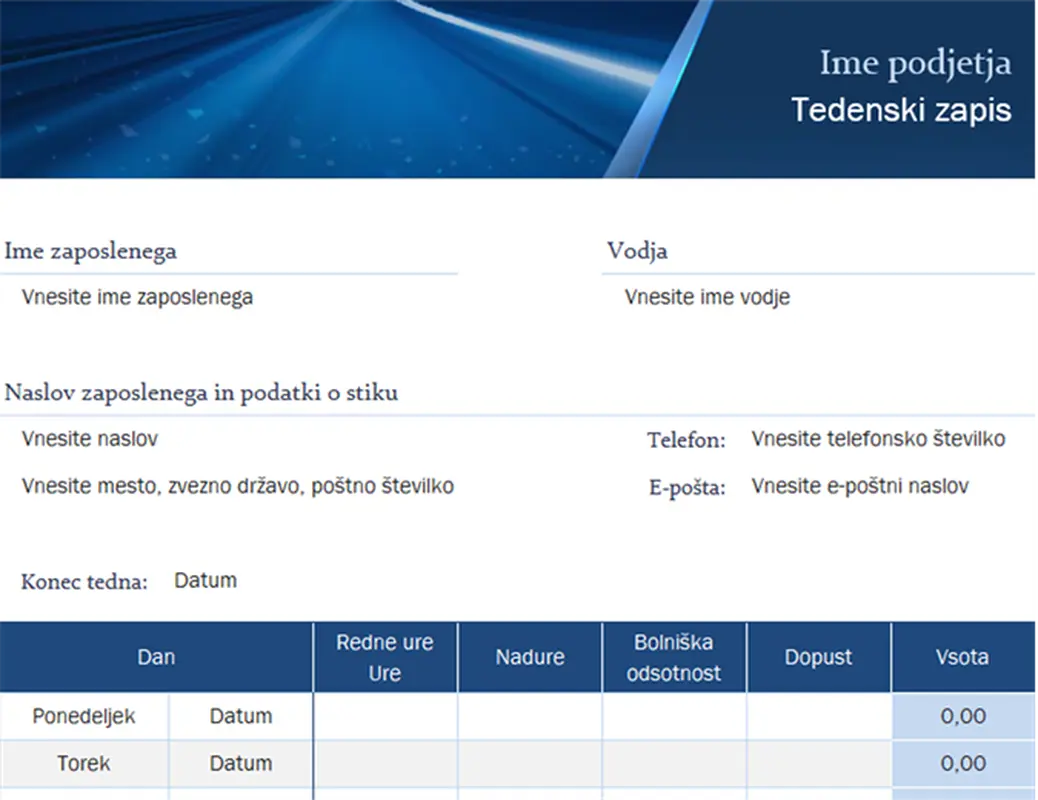 Tedenski zapis za mala podjetja modern simple