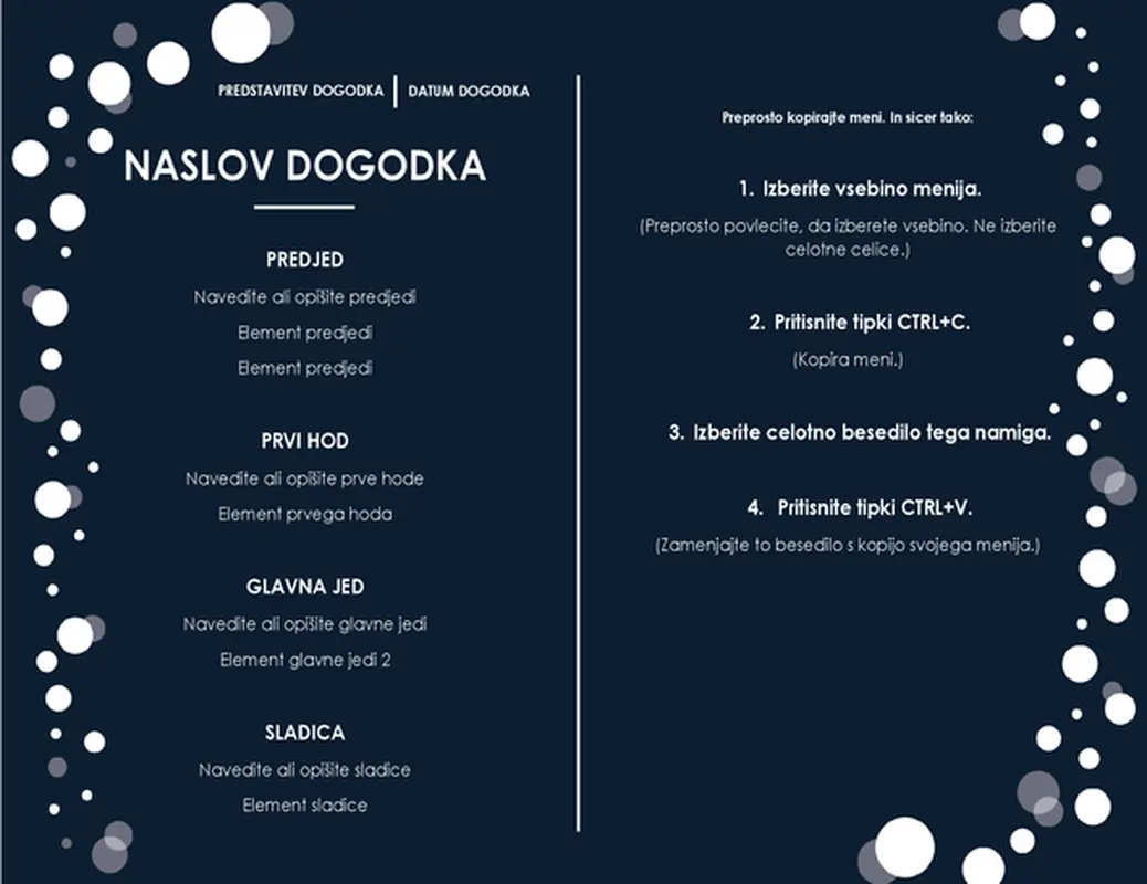 Meni (elegantna zasnova za zabavo)