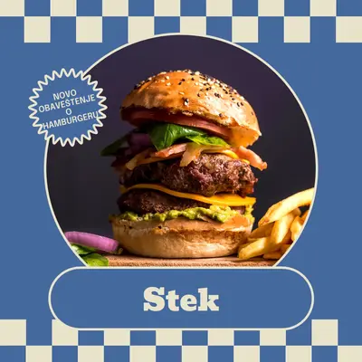 Novo upozorenje iz hamburgera blue retro,monochromatic,checkers,simple,bold,graphic