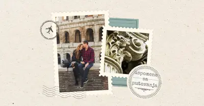 Spomenar za putovanja brown vintage,stamp,collage,whimsical,motif,scrapbook,retro,