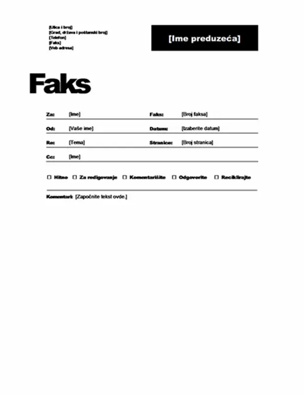Naslovna stranica faksa