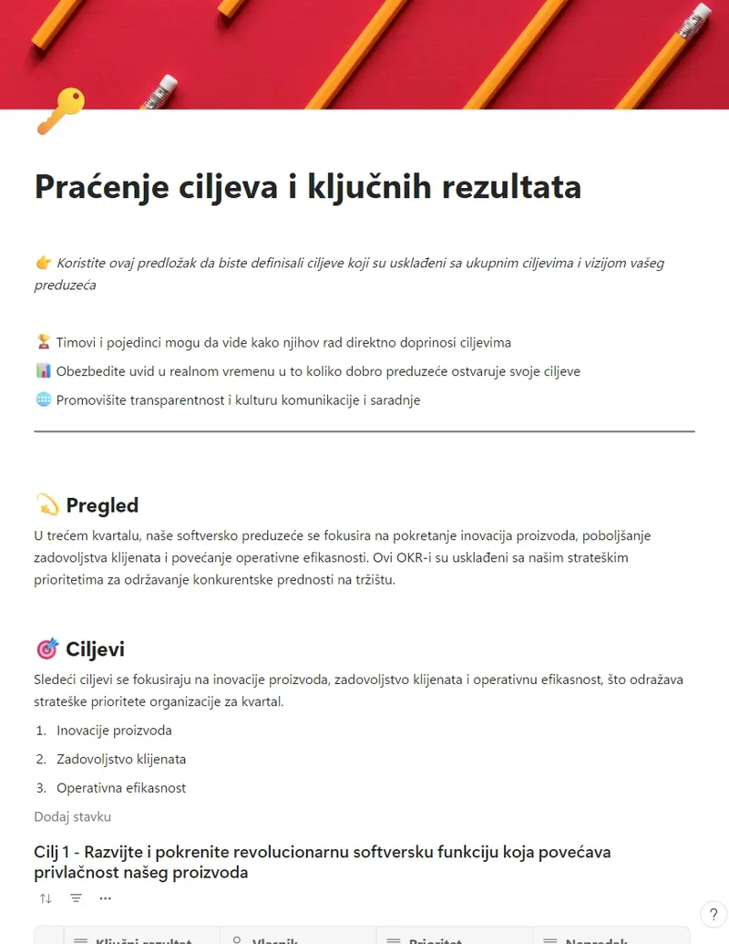 Praćenje ciljeva i ključnih rezultata