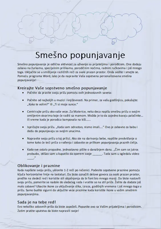 Zabavna priča za popunjavanje modern simple