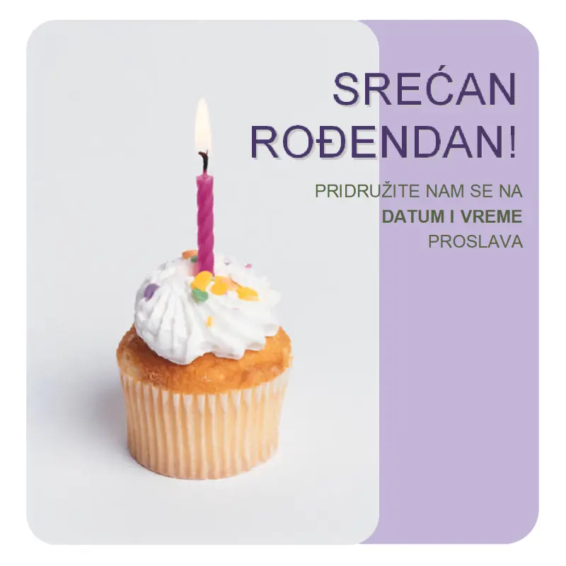 Letak sa pozivnicom za rođendan (sa kapkejkom) purple modern-simple