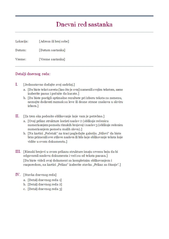 Klasični dnevni red sastanka