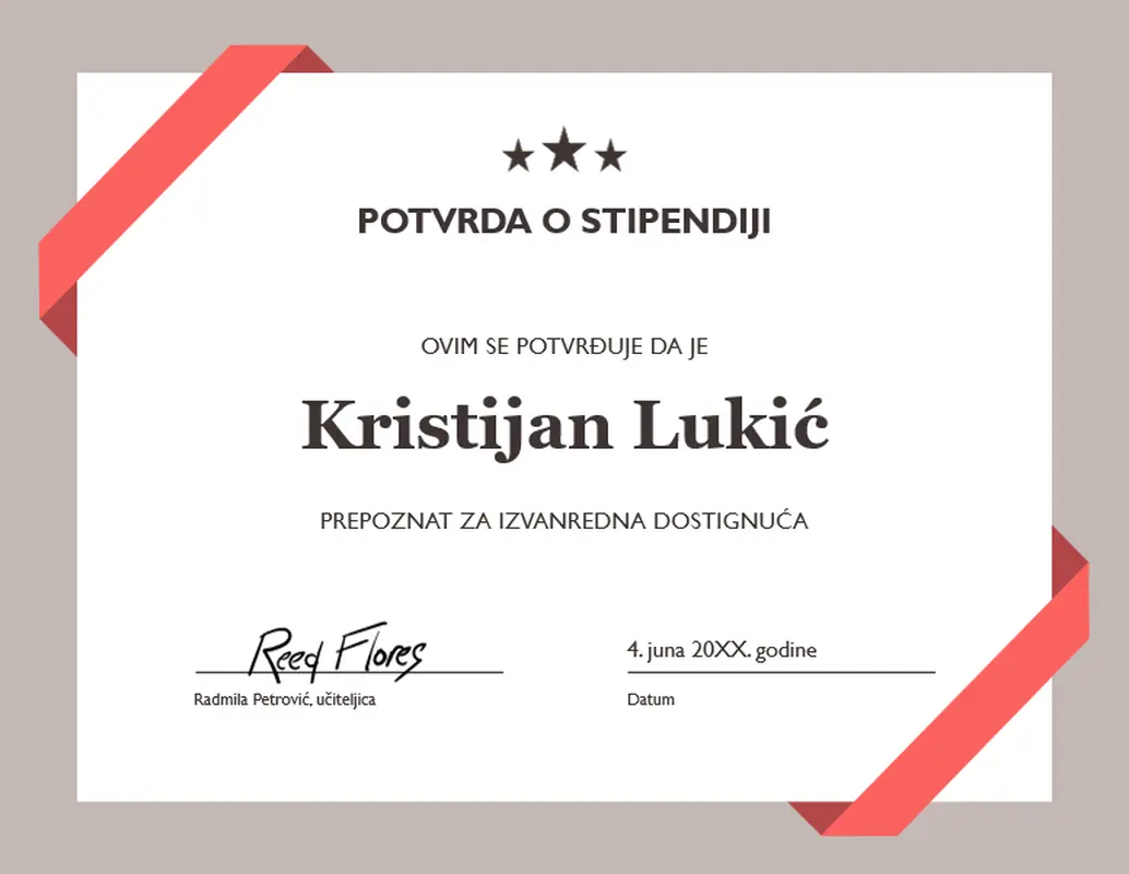 Potvrda o stipendiji modern simple