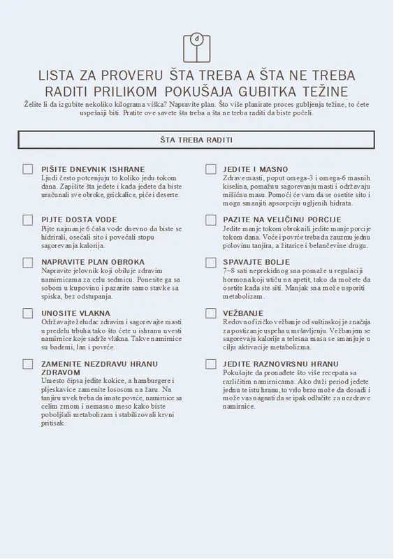 Lista za proveru šta treba a šta ne treba raditi prilikom pokušaja gubitka težine modern-simple