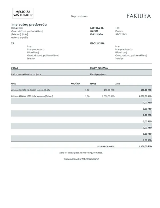 Faktura sa zateznom kamatom (sivo) modern simple