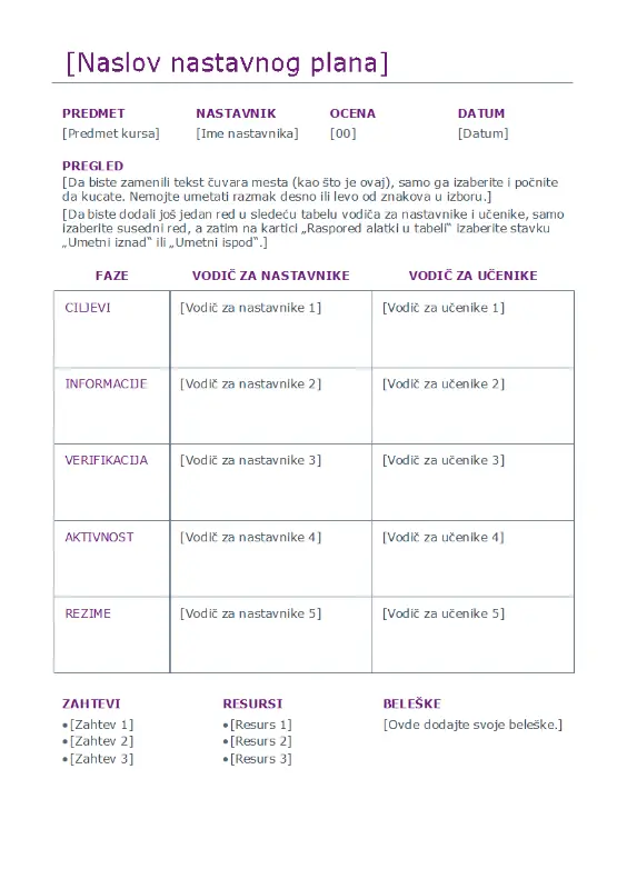 Dnevni planer lekcija (u boji) purple modern simple