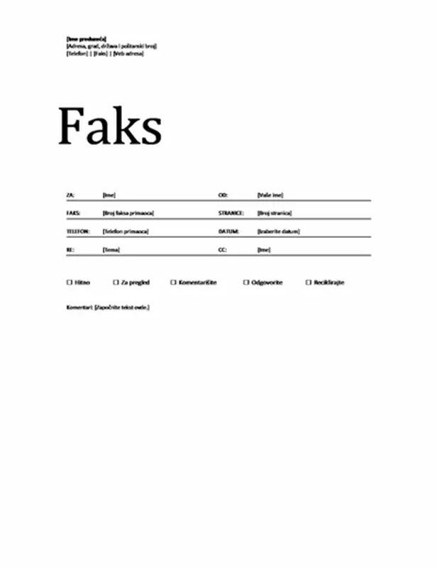 Naslovna stranica faksa