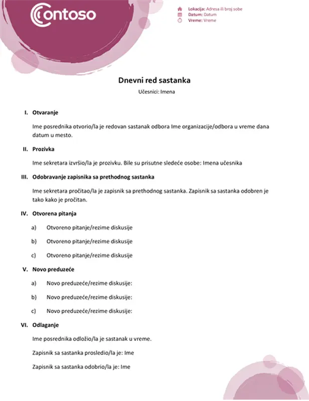 Dnevni red iz ružičastog paketa