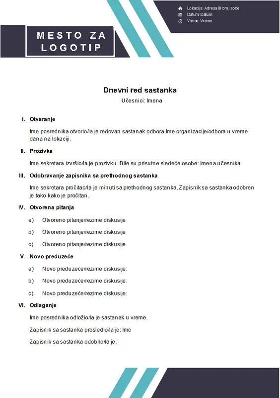 Dnevni red sa duplim prugama