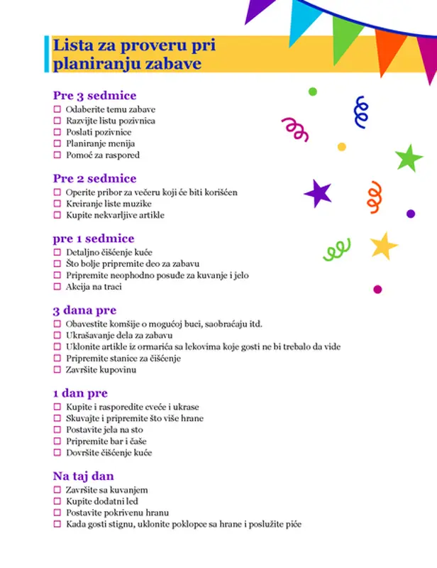 Lista za proveru pri planiranju zabave