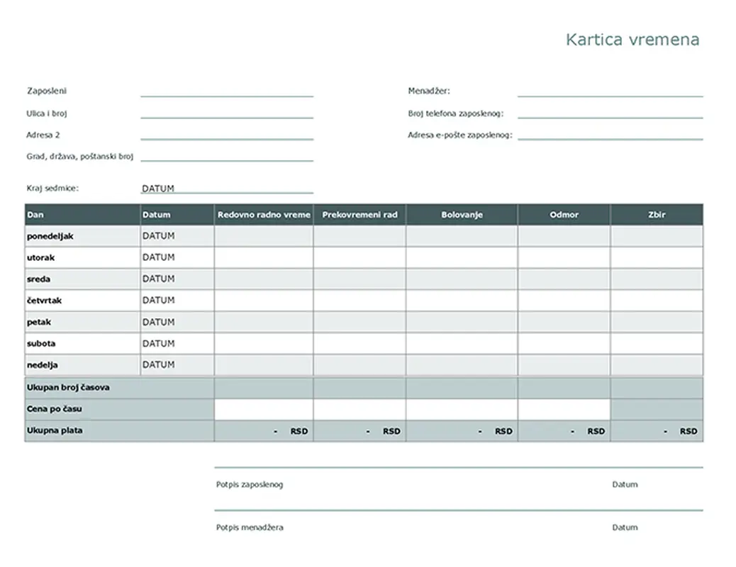 Vremenska kartica modern simple