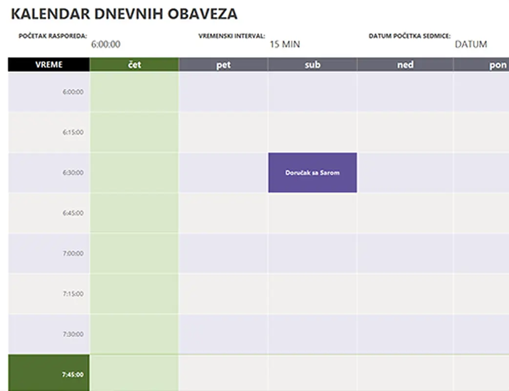Kalendar dnevnih obaveza