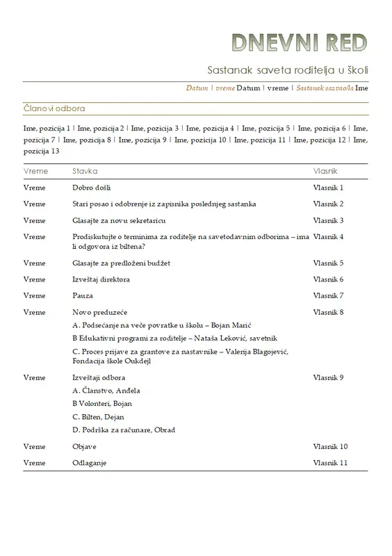 Dnevni red saveta roditelja modern simple