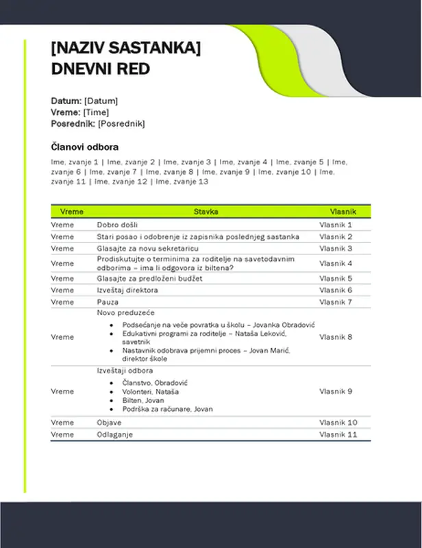 Dnevni red obrazovnog sastanka