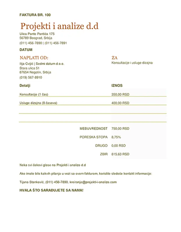 Faktura (radni list) modern simple