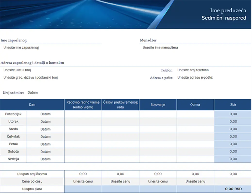 Sedmični raspored malih preduzeća modern simple