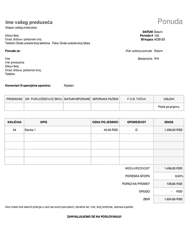 Cenovnik sa izračunatim porezom modern simple
