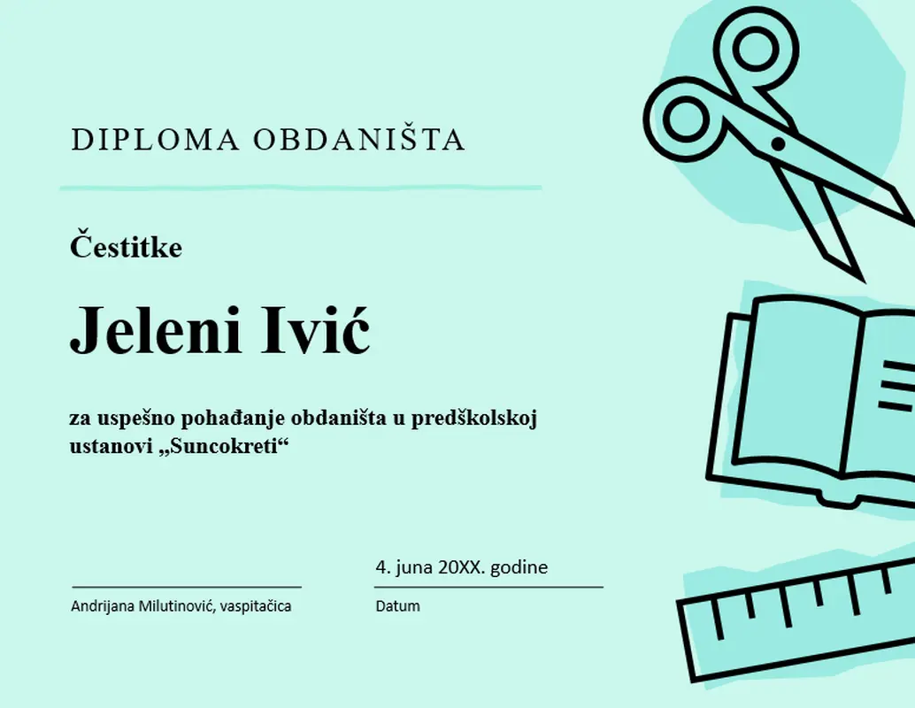 Potvrda o diplomi predškolske ustanove modern bold