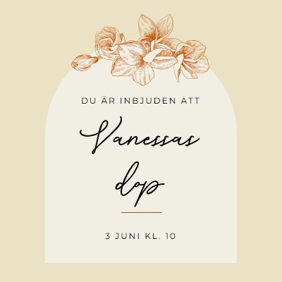 Inbjudan till dop yellow vintage-botanical