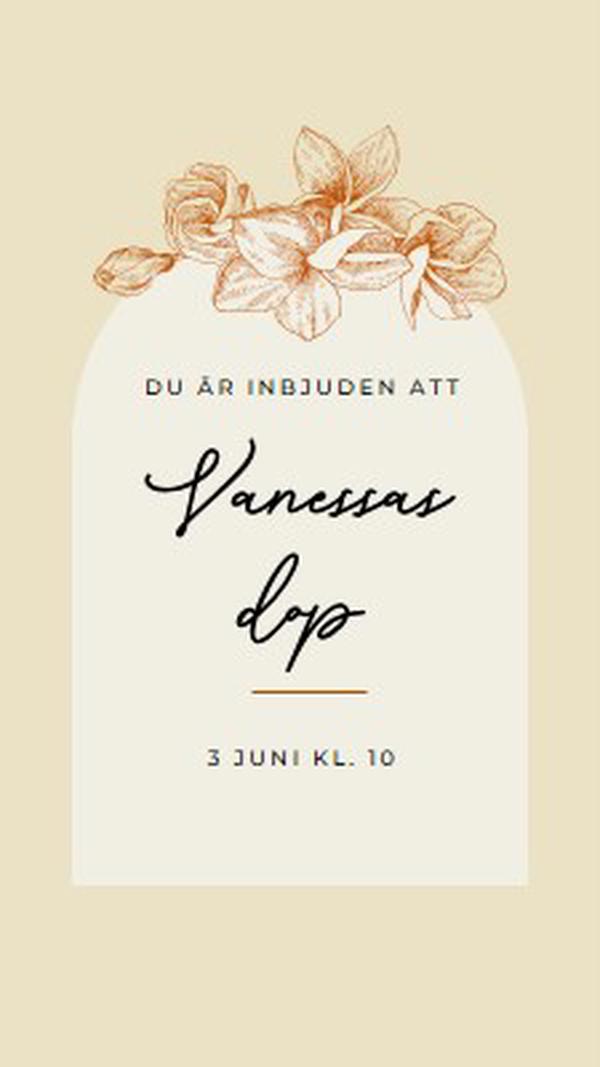 Inbjudan till dop yellow vintage-botanical