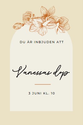 Inbjudan till dop yellow vintage-botanical