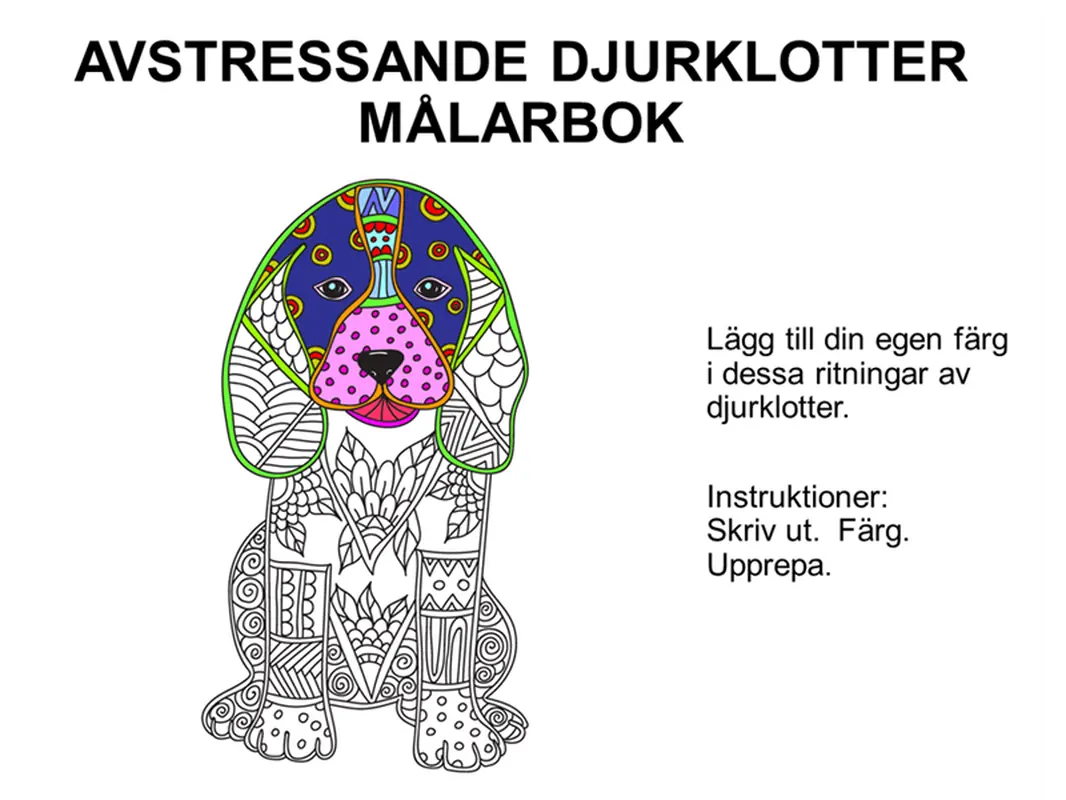 Avstressande djurklotter, målarbok