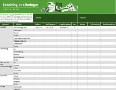 Checklista för betalning av räkningar green modern simple