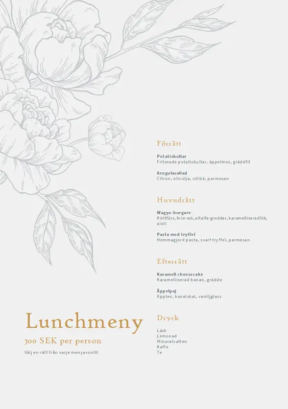 Elegant middagsmeny vintage-botanical