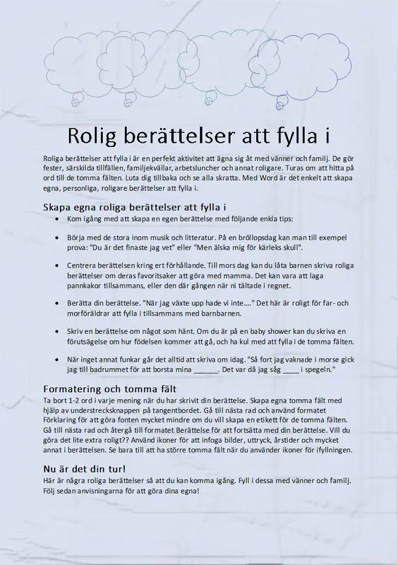 Rolig berättelse att fylla i modern simple